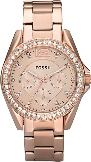 Fossil Women's Riley Quartz Stainless Steel Multifunction Watch, Color: Rose Gold Glitz (Model: ES2811)