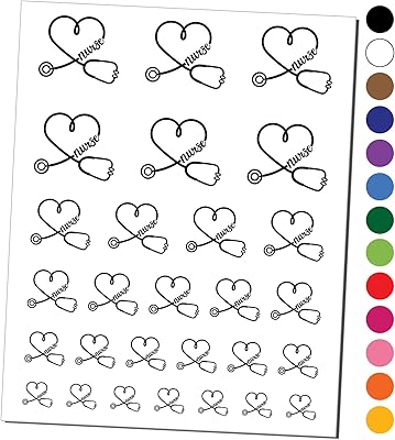 Nurse Heart Stethoscope Temporary Tattoo Water Resistant Fake Body Art Set Collection - Light Green (One Sheet)