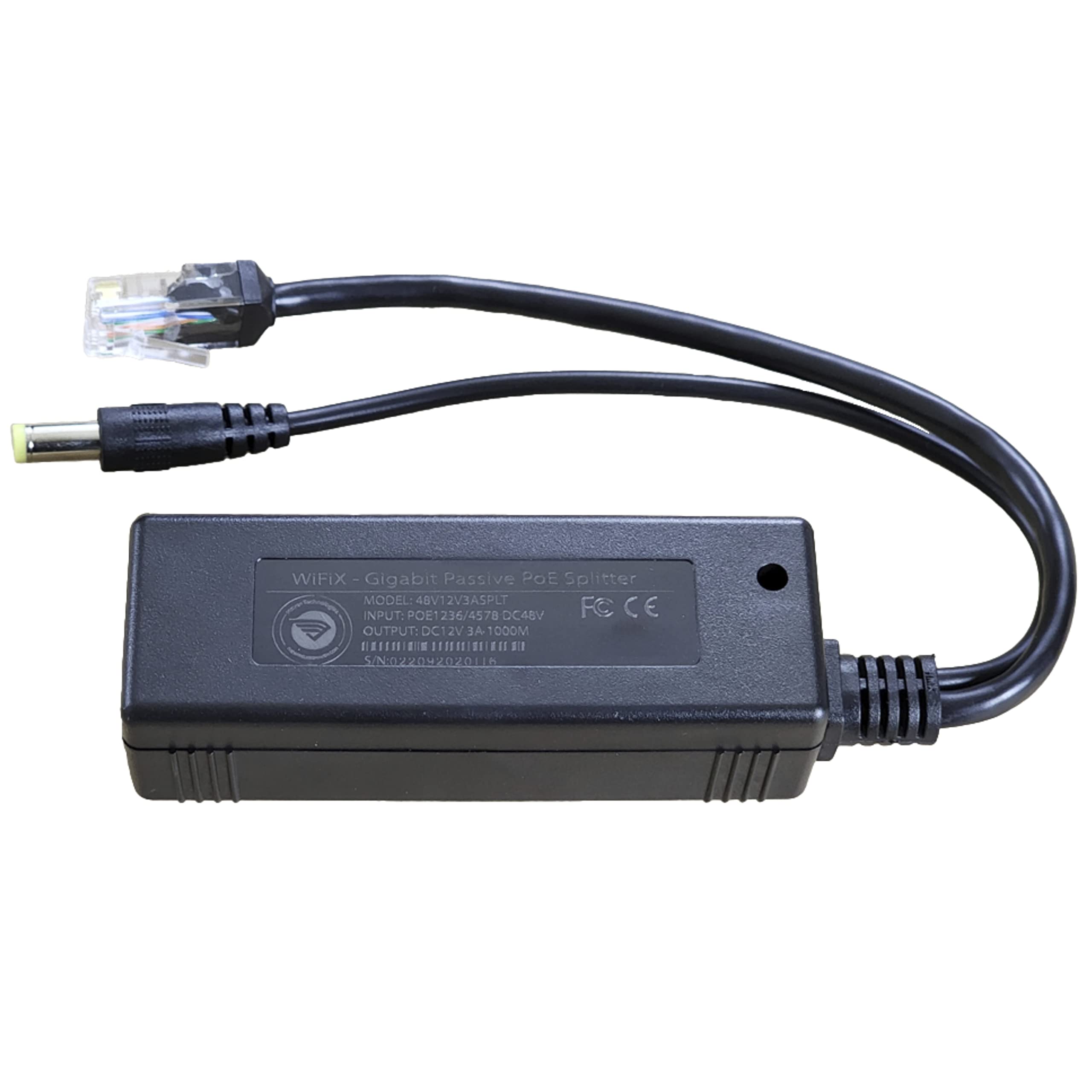 Active PoE Splitter | 48V to 12V | 3A PoE+ - 10M/100M/1000M/2500M Support, 2.1mm Power Plug Tip for Outdoor LoRaWAN Miners, Routers, WiFi, Hotspots, Cameras and More