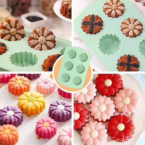 Miniatura 6 de QELEG Paquete de 2 moldes de silicona para tartas de flores, sartenes antiadherentes para hornear con girasoles para caramelos, mousse, gelatina,