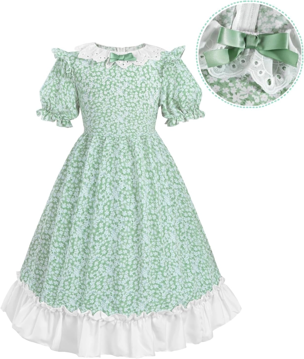 NSPSTT Prairie Dress Pioneer Costume for Girls With Bonnet - Colonial Set for Age Over 4 Years Old