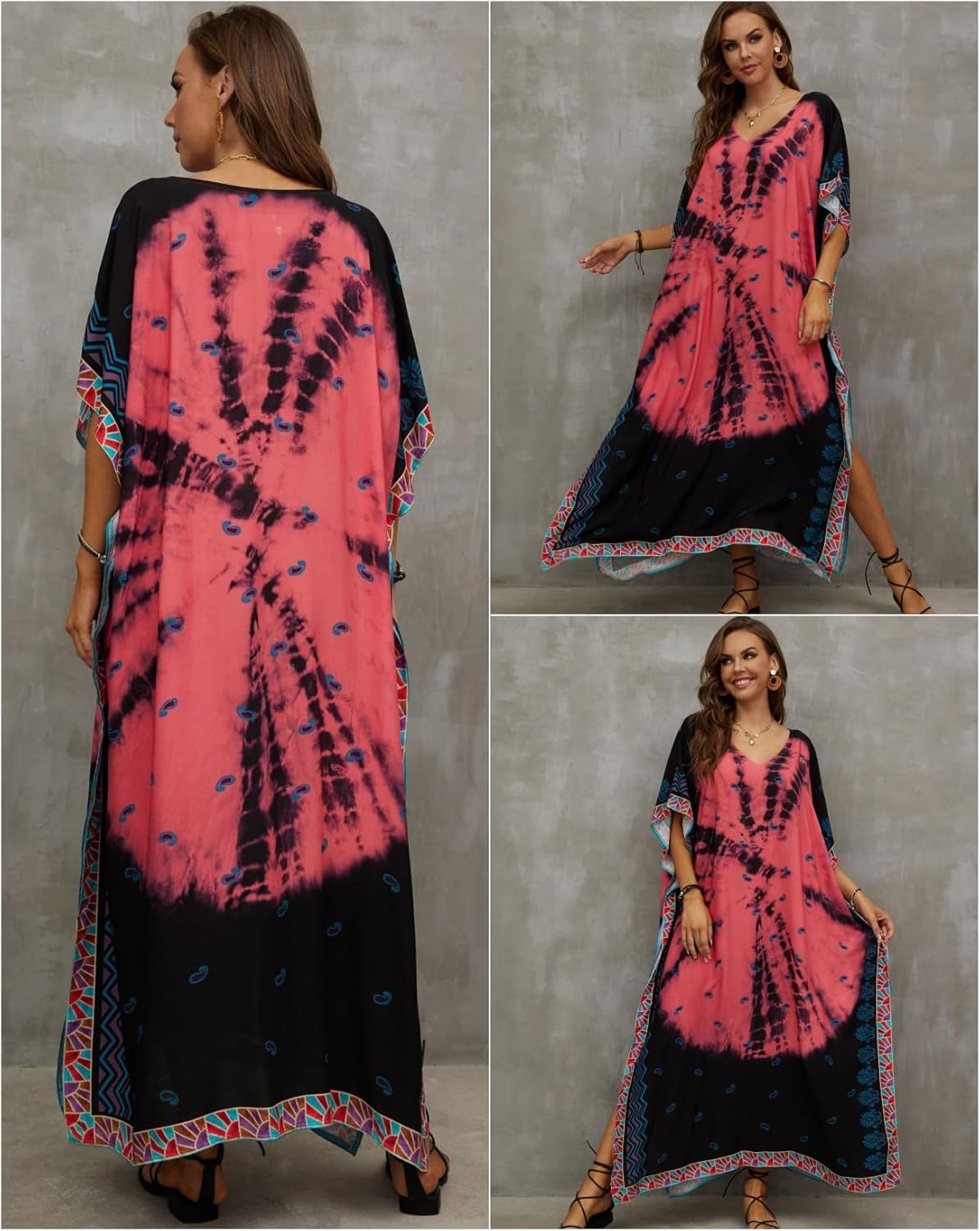 Kaftan Dresses for Women Plus Size Bathing Suit Cover up Batwing Sleeve Caftan Maxi Beach Dress - Image 5