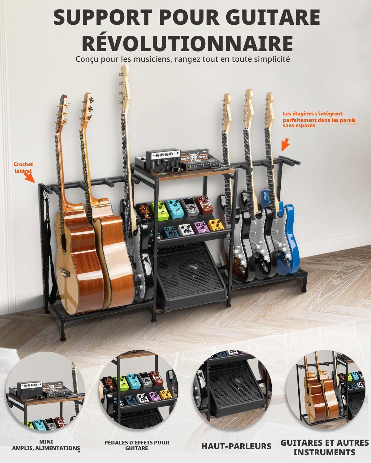 STRICH SMT-40 Support de guitare pour guitares acoustiques avec rembourrage doux pour maison, studio, salle de musique