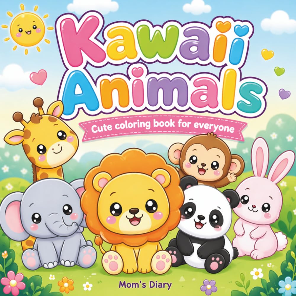Kawaii Animals Coloring Book for Kids & Adults: 40 Cute Easy Coloring Pages for Relaxation, Fun & Creativity (Cute coloring books)