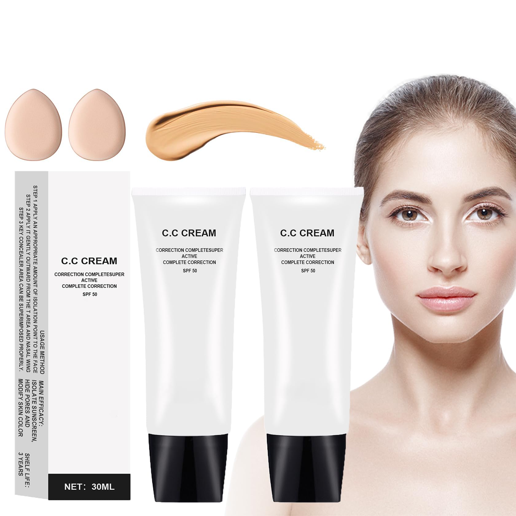 BIGTHREE® Skin Tone Adjusting CC Cream SPF 50, Color Correcting CC Cream, Colour Correcting Concealer, Even Skin Tone, Moisturizing Skin, Primer, Concealer, Brightening Skin Tone (Natural Color, 30ml)