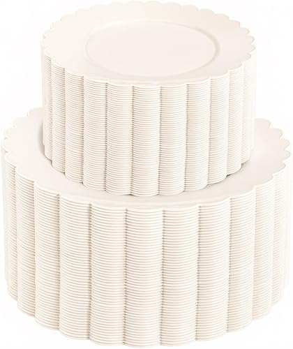 Miniatura 13 de supernal 100 platos de plástico blanco y dorado festoneado, platos de plástico para fiestas, bonito plato de cena, perfecto para el día de San 100