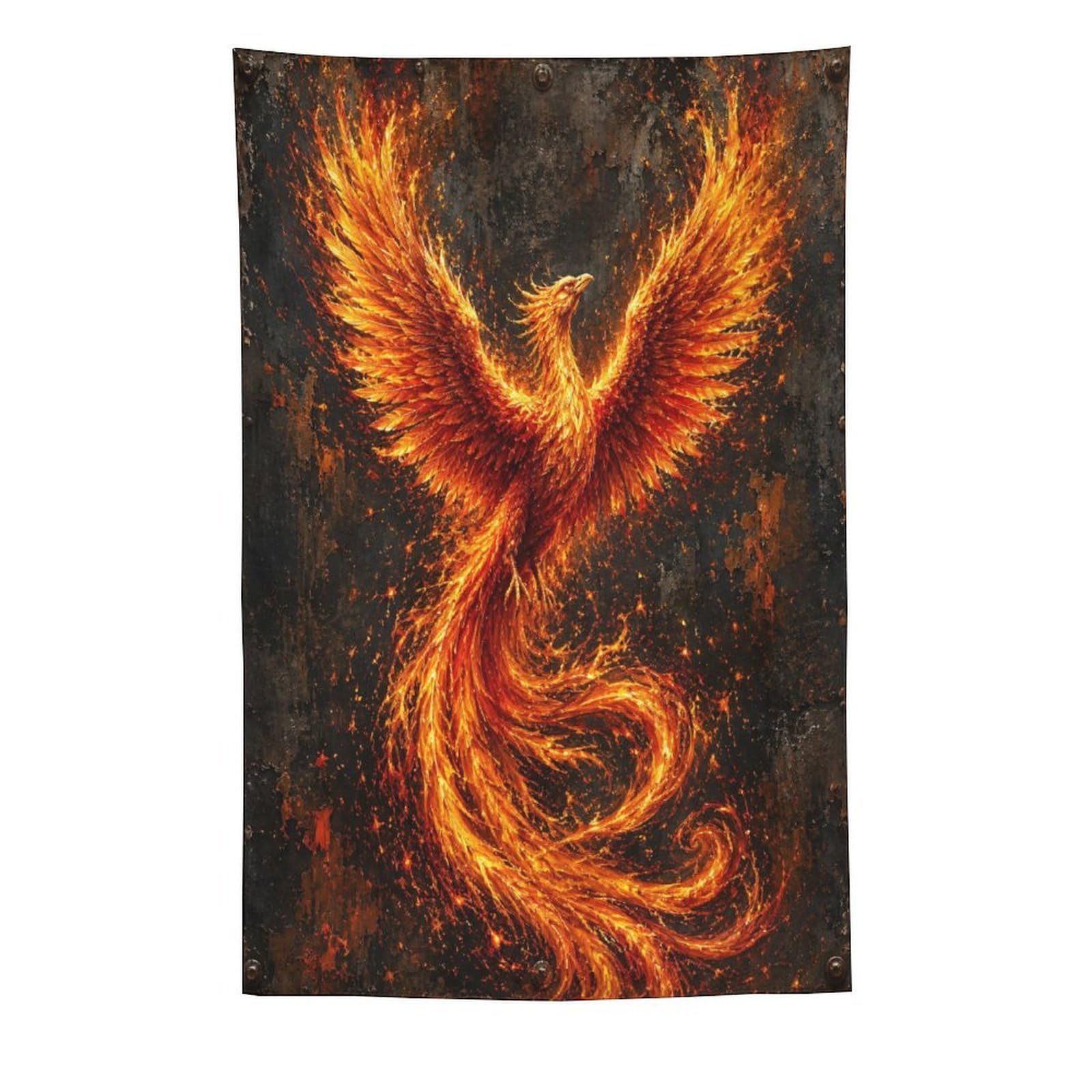 W7C8U2X3 Blazing Fire Phoenix Wall Tapestry, Fantasy Illustration Style