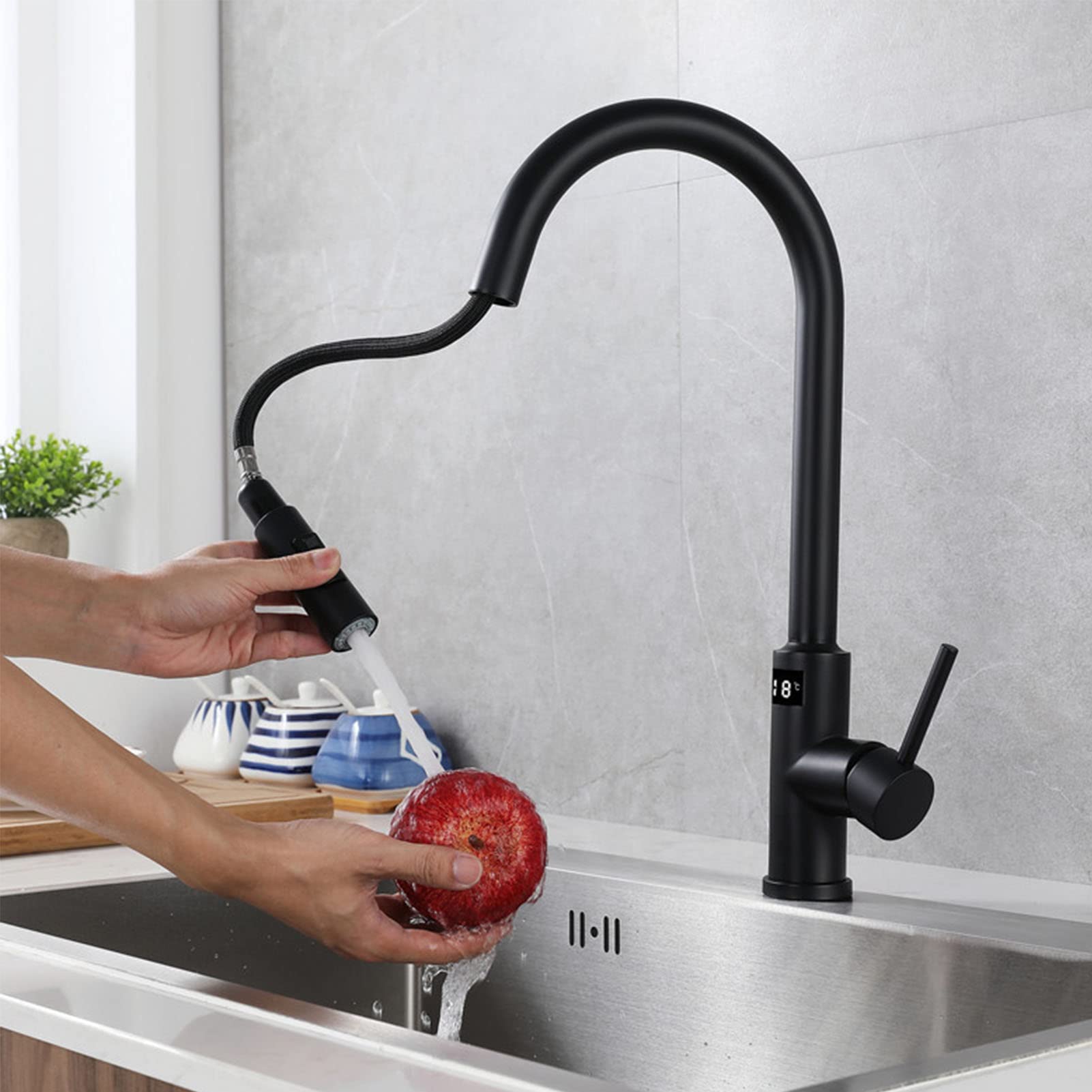 Rubinetto da Cucina Touch, Rubinetto da Cucina con doccetta Estraibile, Rubinetto da Cucina con sensore Intelligente in Acciaio Inox, Rubinetto per lavello da Cucina con Display de