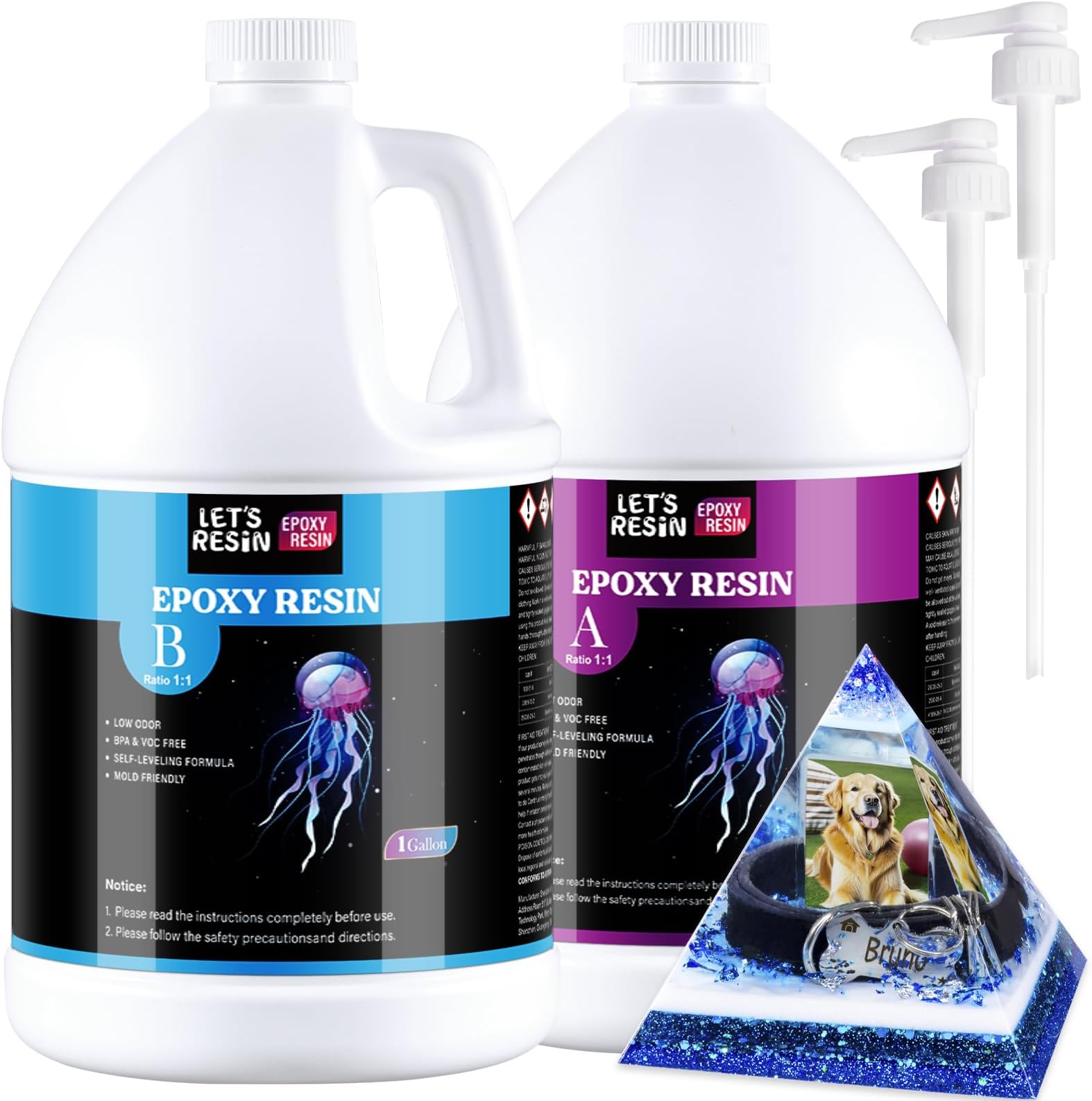 EPOXY RESIN 2 Gallon Casting Resin with Pumps, Bubble Free & High-Gloss Resin Epoxy Kit, Crystal Clear Epoxy Resin and Hardener for DIY Art, Molds Casting,Craft