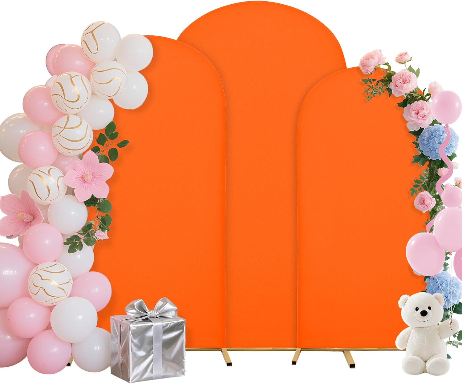 Wedding Arch Covers Arch Backdrop Cover Arch Stand Covers 7.2FT 6.6FT 6FT Set of 3 Arch Cover Spandex Fabric Stretchy Backdrop for Wedding Birthday Party Decoration Baby Shower (White, Cover Only)
