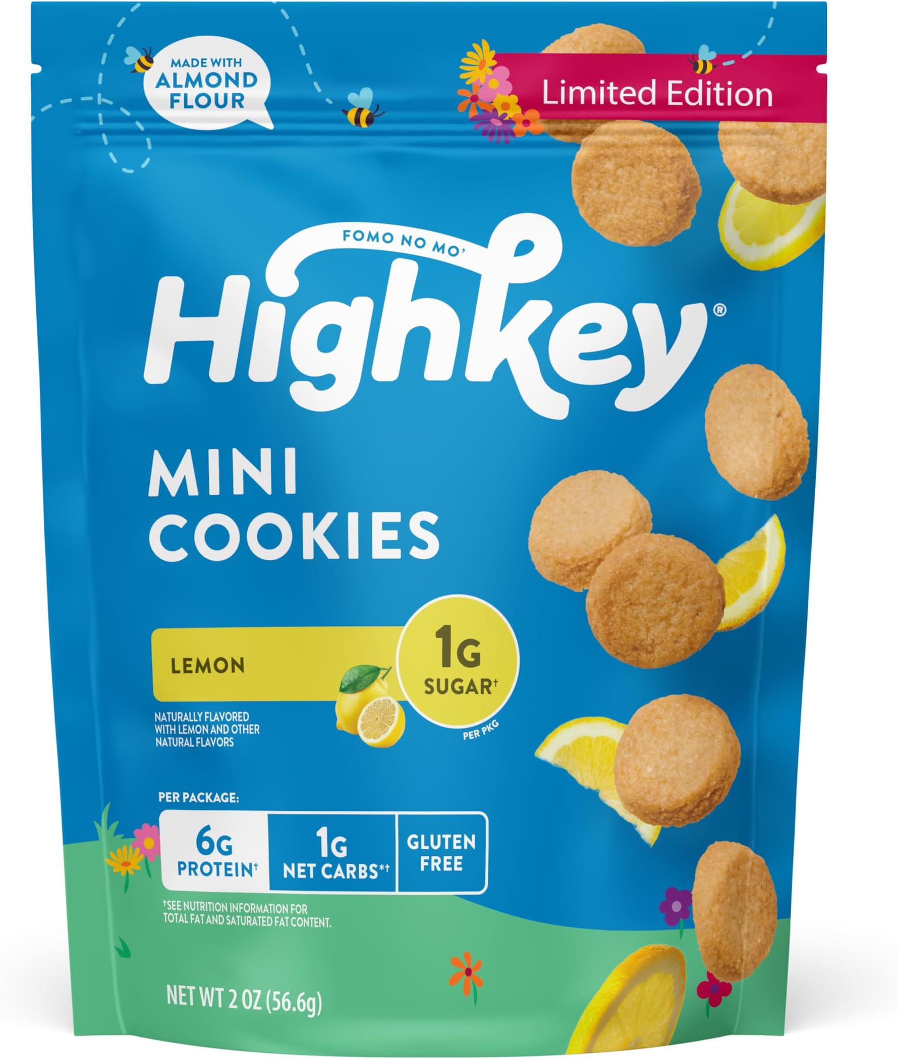 Lemon Mini Cookies - Low Sugar Snacks, Keto Friendly, Low Carb, Gluten Free, 6g Protein - Almond Flour Shortbread Sweet Treats with No Added Sugar - 2.0 Ounce (Pack of 3)