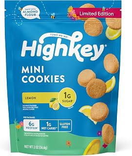 HighKey Lemon Mini Cookies - Low Sugar Snacks, Keto Friendly, Low Carb, Gluten Free, 6g Protein - Almond Flour Shortbread Sweet Treats with No Added Sugar - 2.0 Ounce (Pack of 3)