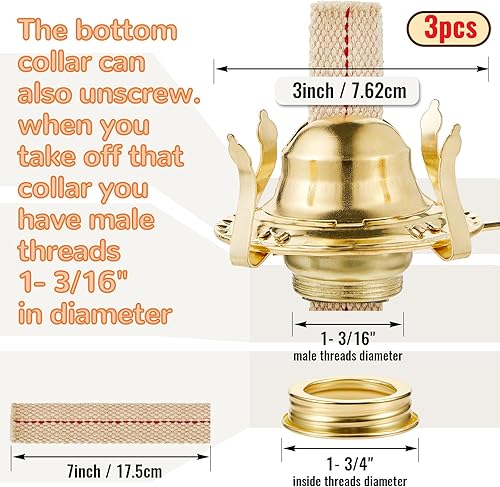 Miniatura 2 de Hortsun 3 piezas de lámpara de aceite, quemador de queroseno chapado en latón #2, lámpara de aceite #2, quemador de repuesto con base roscada de 1