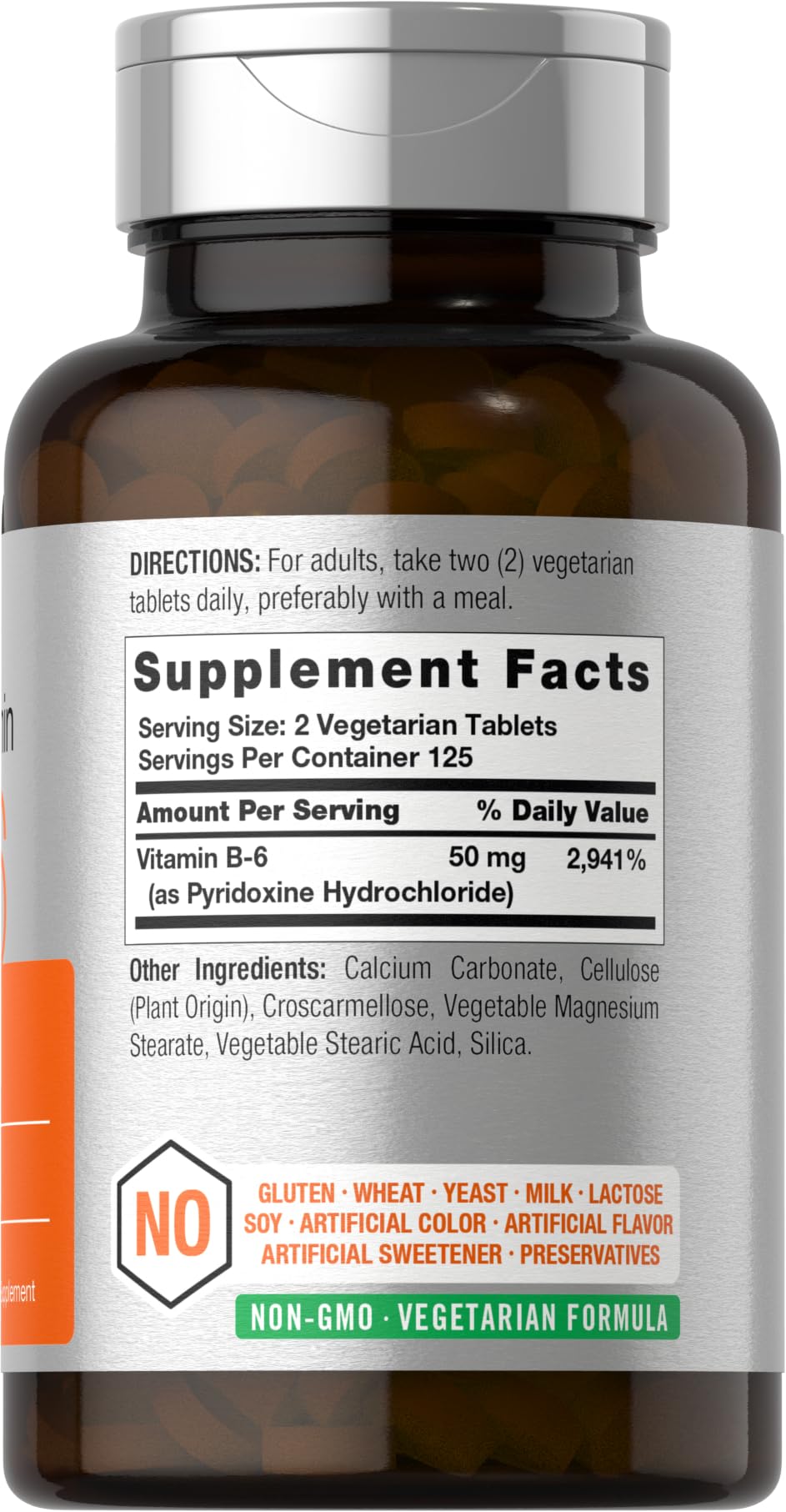 Horbäach B6 Vitamin 50mg | 250 Tablets | Non-GMO & Gluten Free Supplement — Amazon image 2