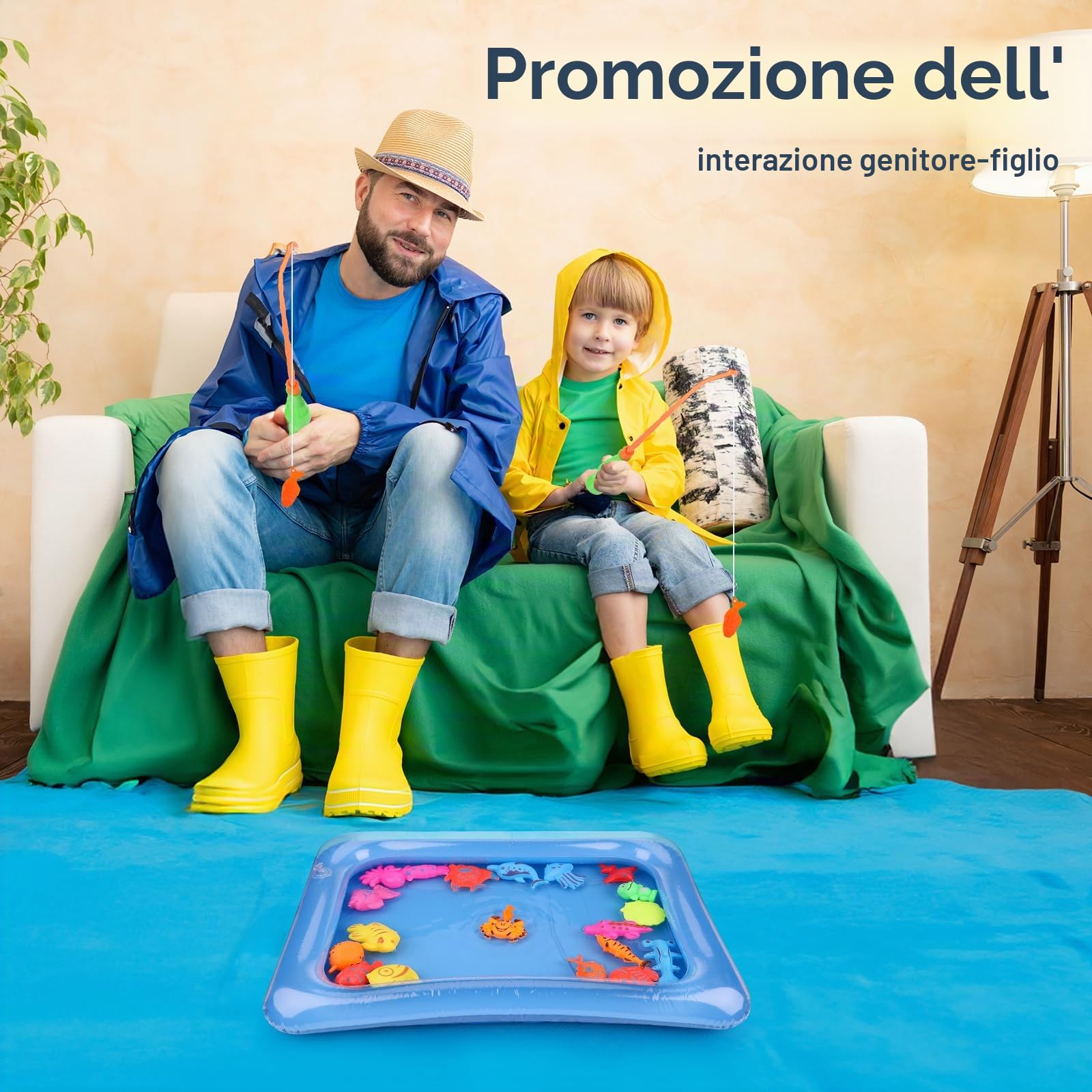Tigvio Giocattoli da pesca, 42 pezzi, gioco da pesca magnetica, giocattolo acquatico per bambini, vasca gonfiabile, 3-6 anni, multicolore