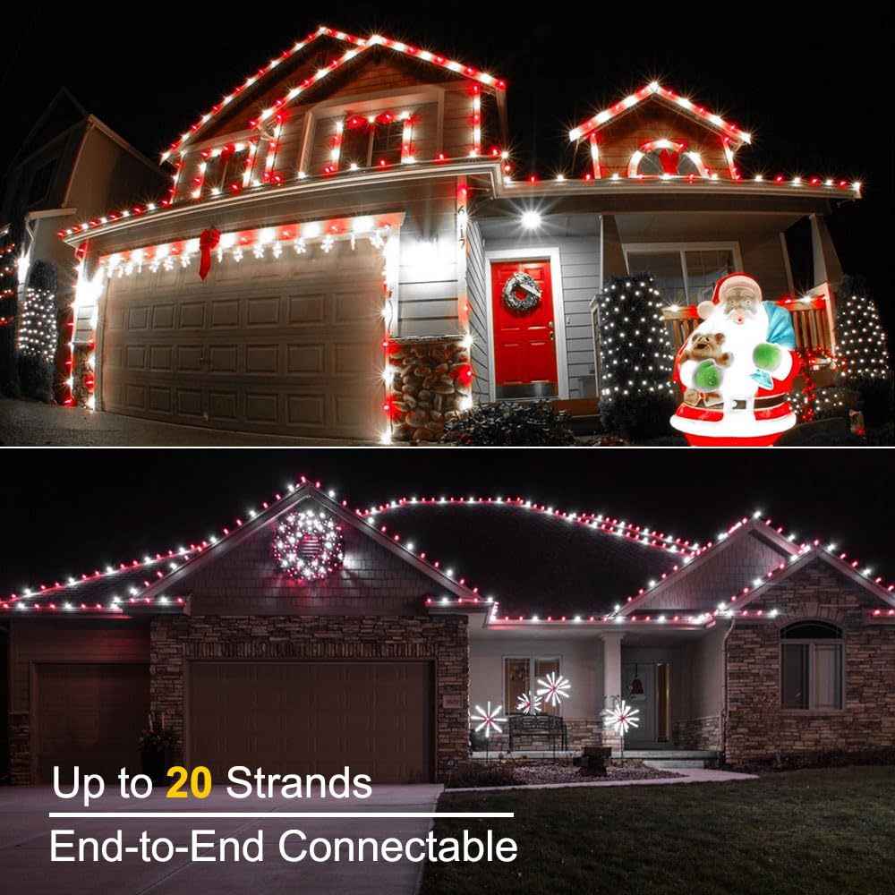 Luces facetadas conectables de 120 V con certificación UL, para interiores y exteriores, para decoración de árbol de Navidad, fiestas, techos, color rojo y blanco, 33 pies, 100 ledes C5 5