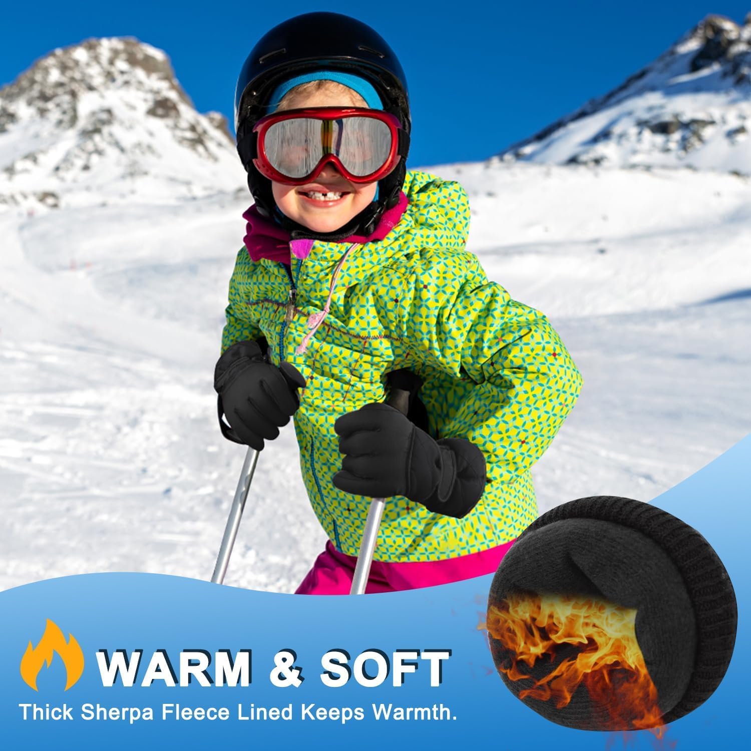 Ski Gloves For Boys, Winter Waterproof, Snowboard, Insulating, Warm, Windproof, Cold Weather Cycling, Outdoor Sports Gloves