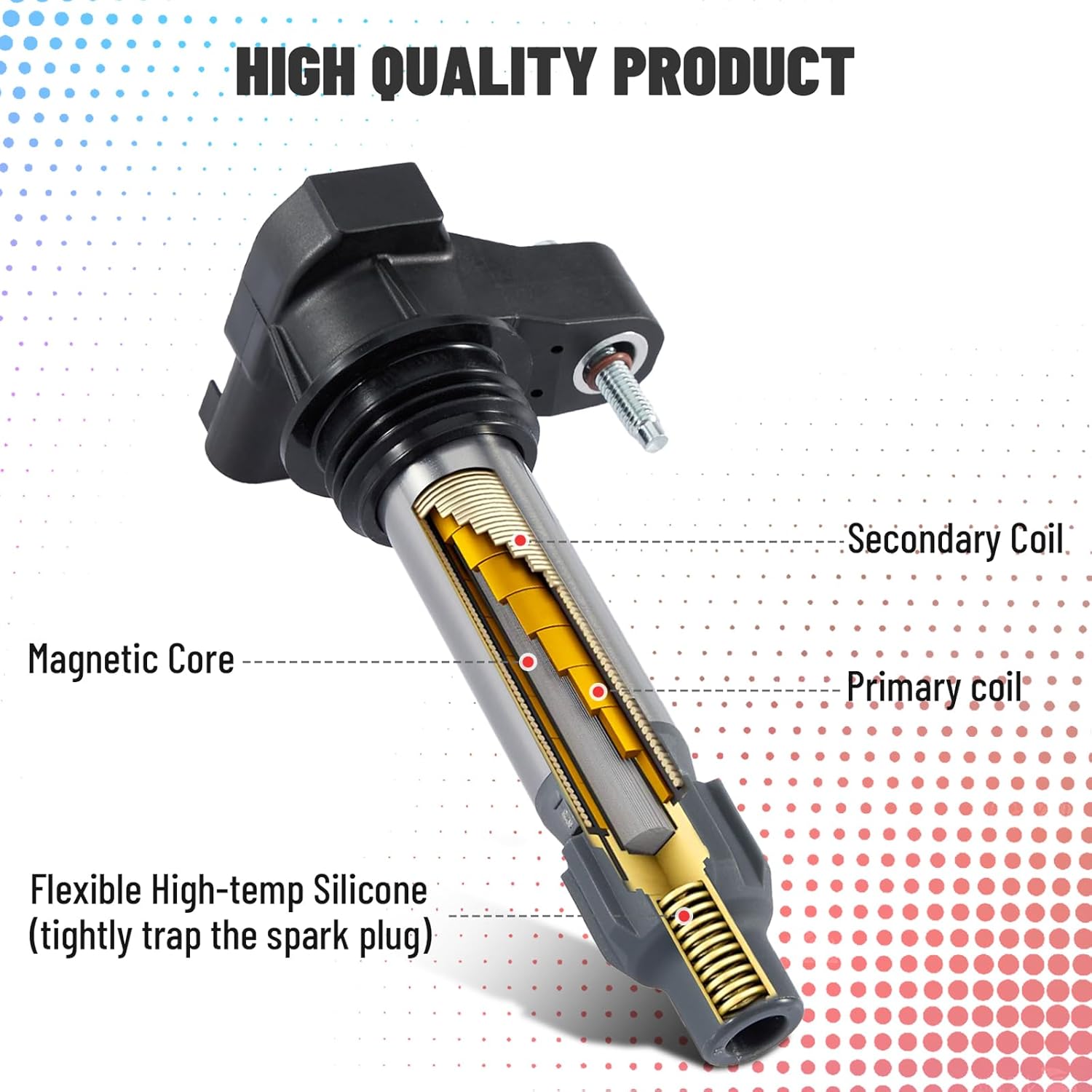 Ignition Coil Pack Compatible with GMC Chevrolet Camaro Equinox Impala Malibu Traverse Buick Replacement For 3.0L 3.6L Ignition Coils 41-109 UF569 Iridium Spark Plug Set of 6 Black