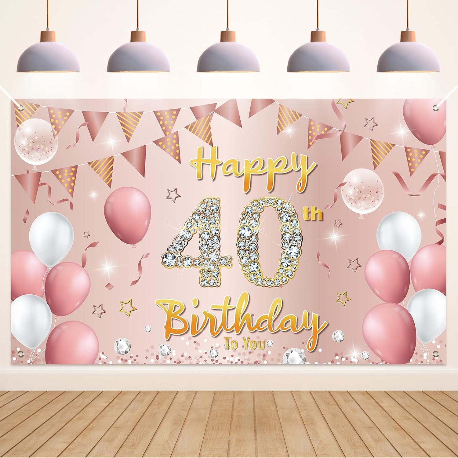 40th Birthday Banner, 40th Birthday Decorations for Men and Women, Fabric Birthday Party Banner for Indoor and Outdoor, 180 x 110cm(Rose Gold)