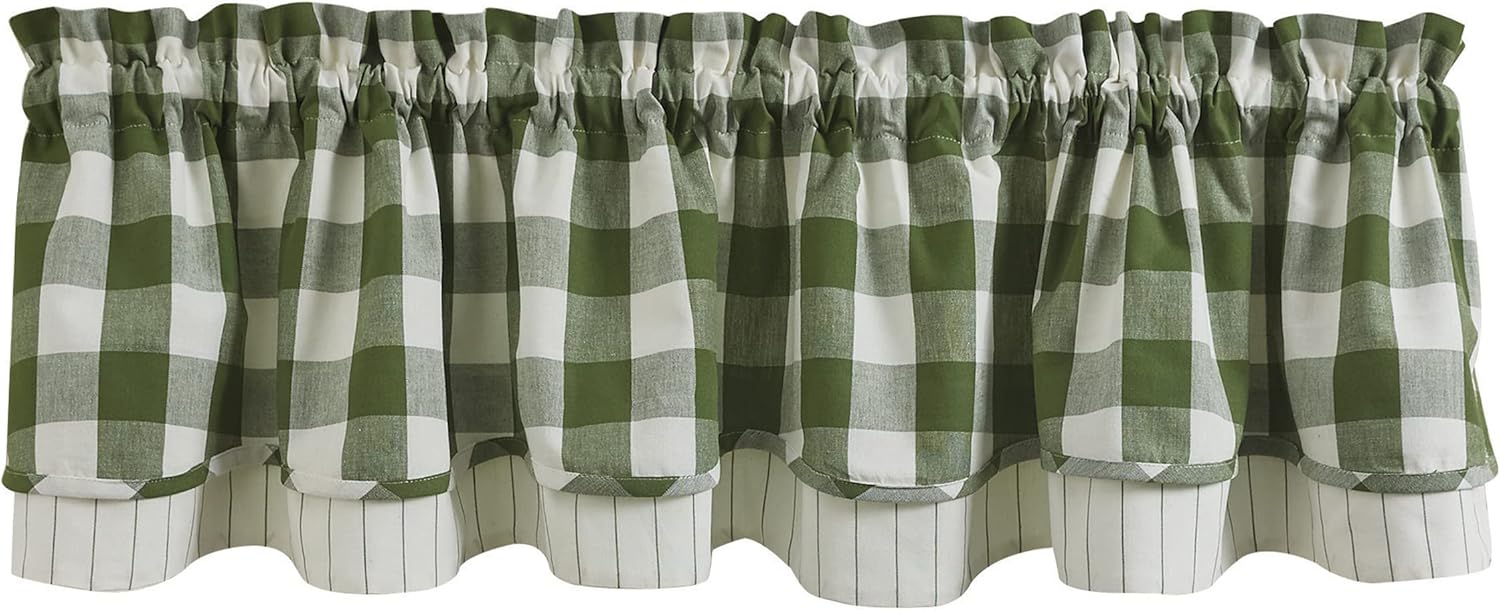 Park Designs Buffalo Check Lined Layered Sage Green Valance 16" L
