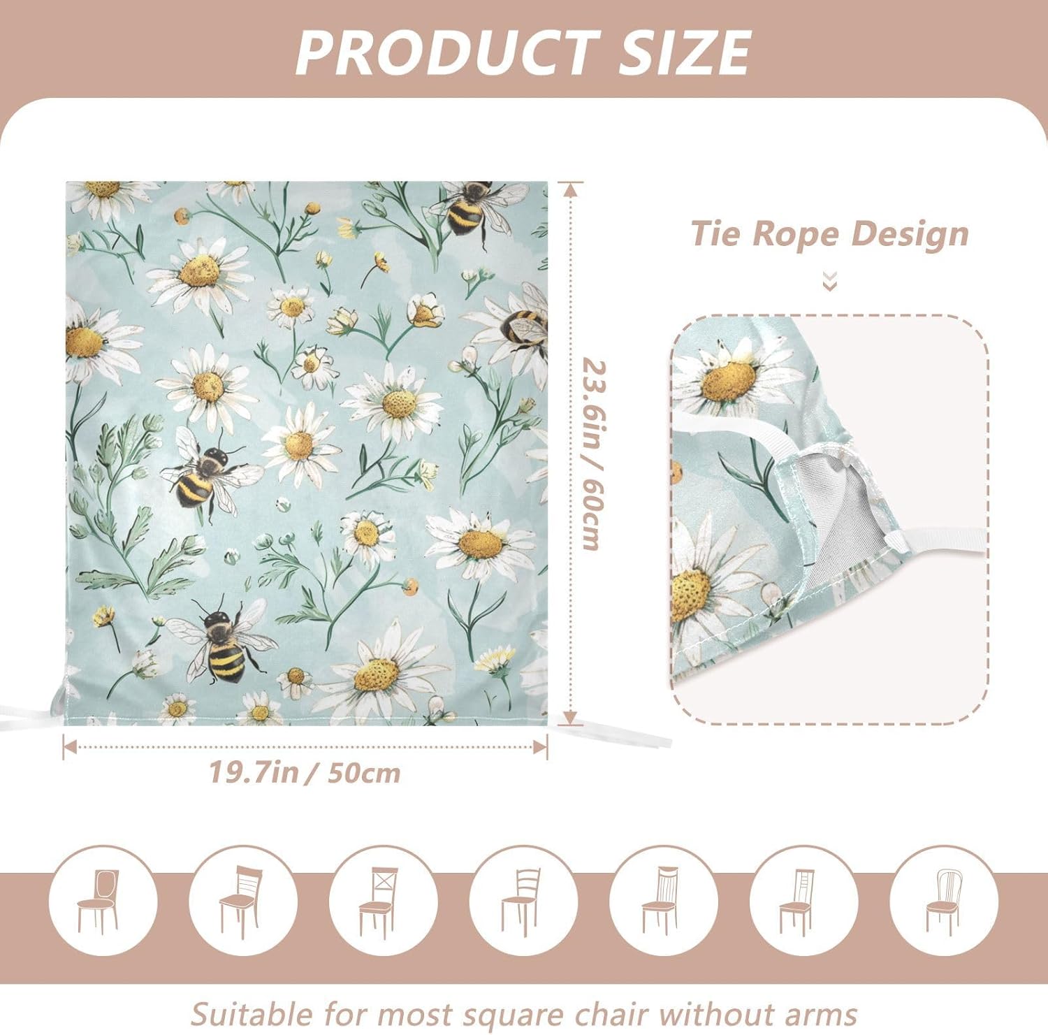 ALAZA Chamomile Bee Green Chair Back Cover Set of 6, Washable Reusable Removable Chair Slipcovers Decorative Chair Cover for Home Kitchen Wedding Party