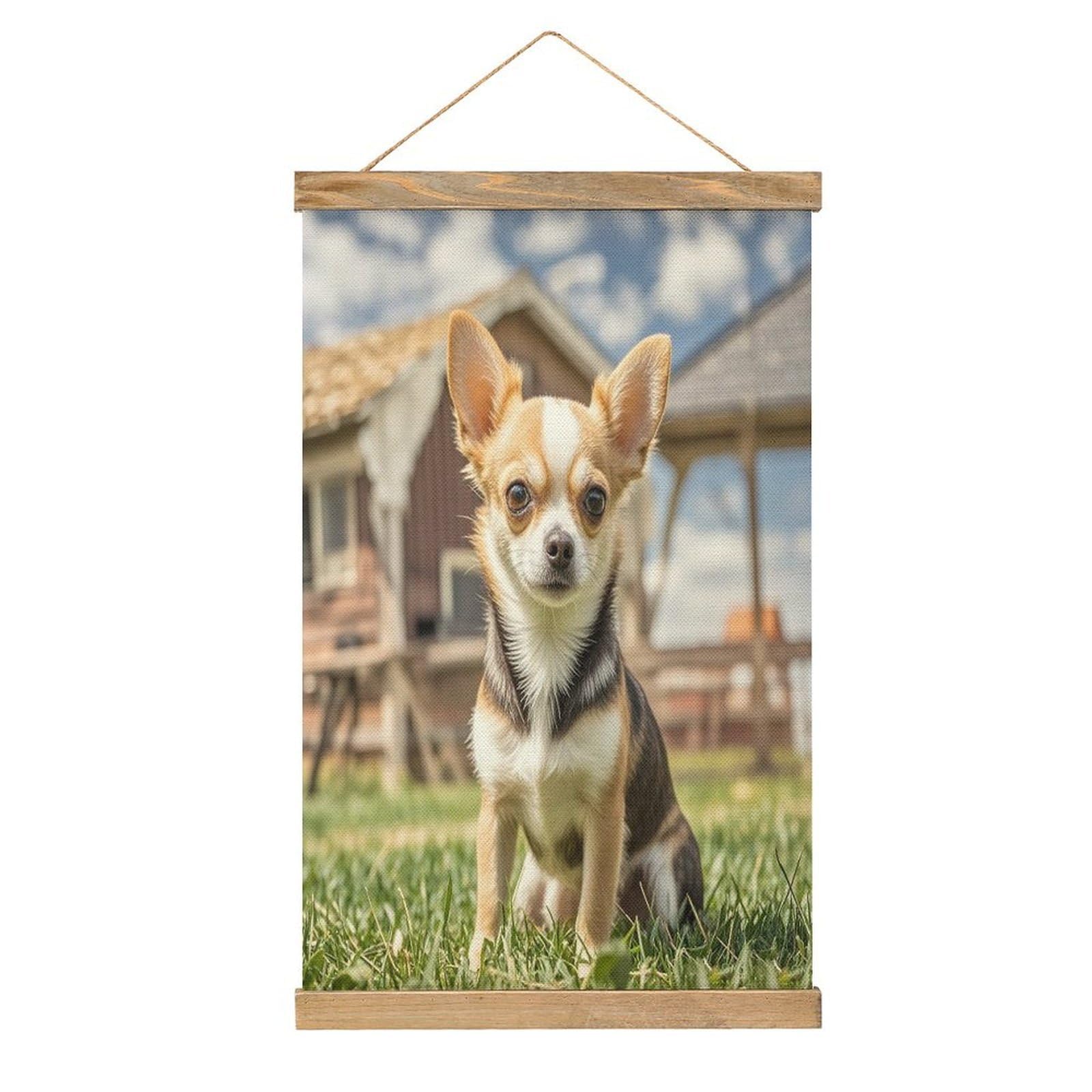 FekiLoot Farm Cute Chihuahua Wall Art Poster Hanger Frame Linen Wall Art Decor Vintage Hanging Poster Hanging Wall Decor Rustic Retro Wall Art Print for Living Room Decor 20.4 X 13.1Inches
