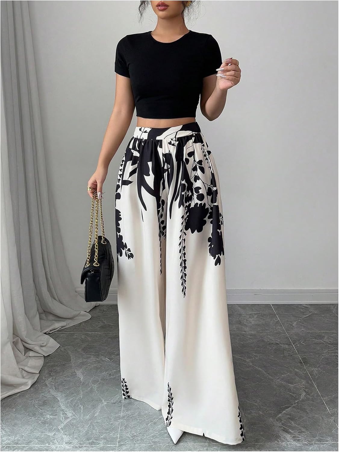 MakeMeChic Women's Floral Wide Leg Pants Flowy Palazzo Pants High Waisted Business Trousers - Image 4