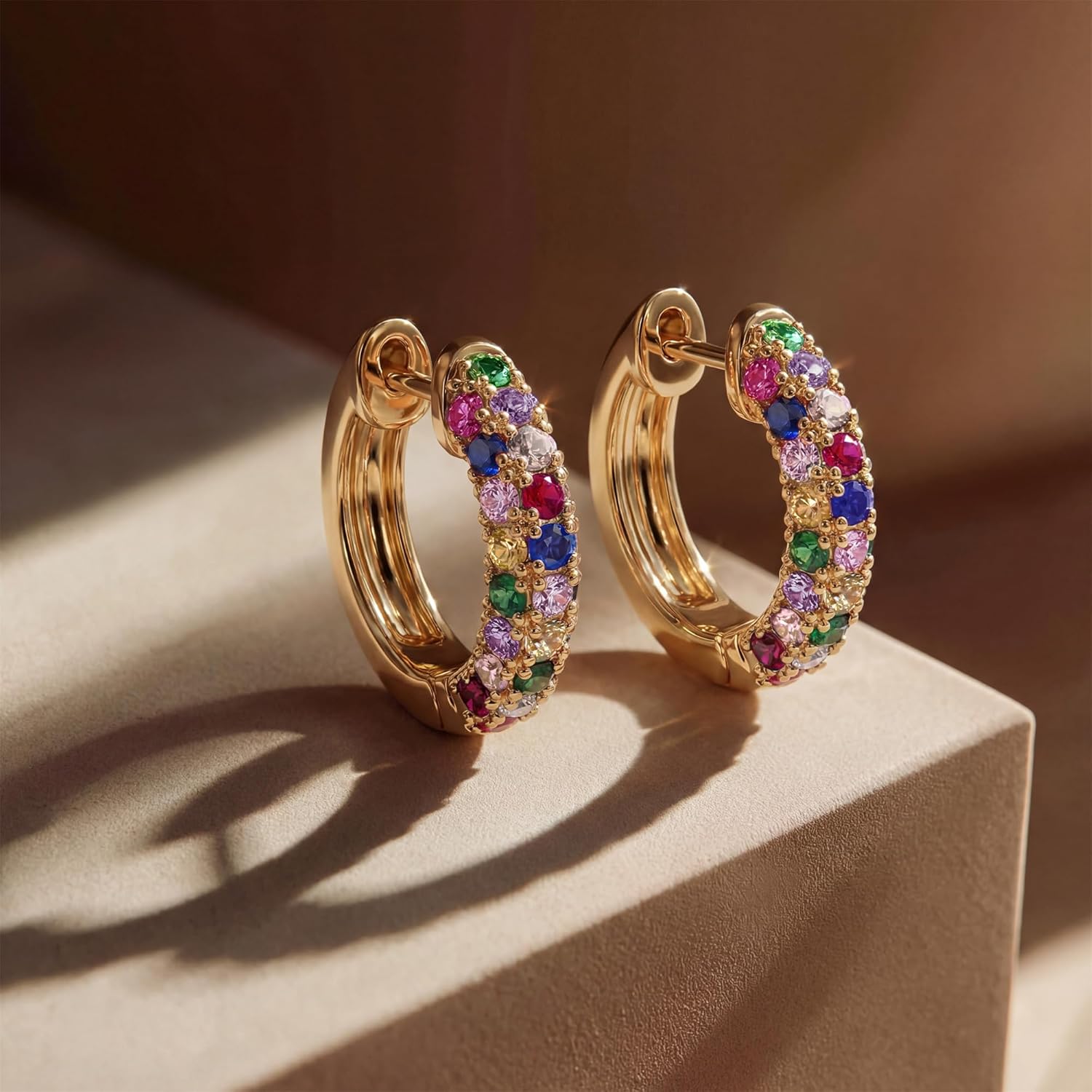 MEVECCO Dainty Women Gold CZ Huggie Hoop Earrings 18K Gold Plated White Multicolor Diamond Cubic Zriconia Inlay Sleeper Tiny Delicate Boho Beach Simple Handmade Jewelry for Her - Image 4