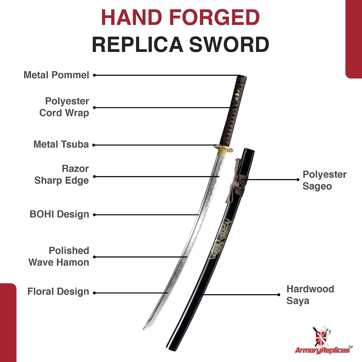 Armory Replicas™ - Premium Hand-Forged Samurai Katana Collection - 1045 High Carbon Steel Blades - Full Tang Design - Traditional Japanese Style with Ornate Fittings