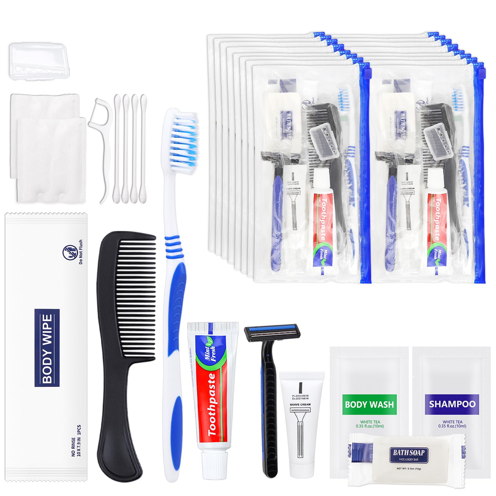 Kits de toilette de base, emballés individuellement, hygiène personnelle en vrac fournitures d'emballage de soins pour sans-abri