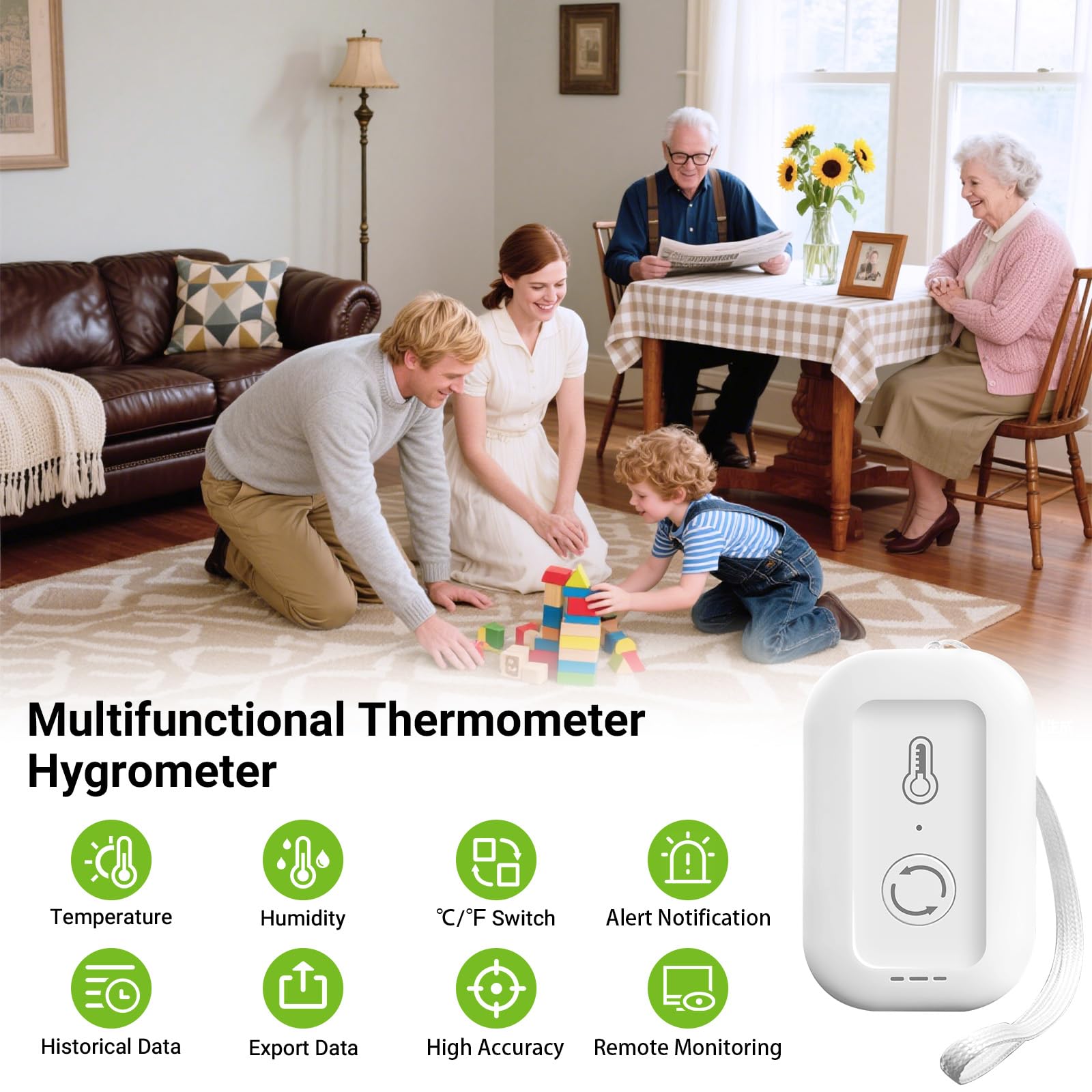 MMU WiFi Thermometer Hygrometer, Smart Luftfeuchtigkeit Temperatur Sensor mit App Benachrichtigung Alarm, Datenspeicherung, Fernmonitor für Zimmer, Kinderzimmer, Gewächshaus, Humidor, Weinkeller