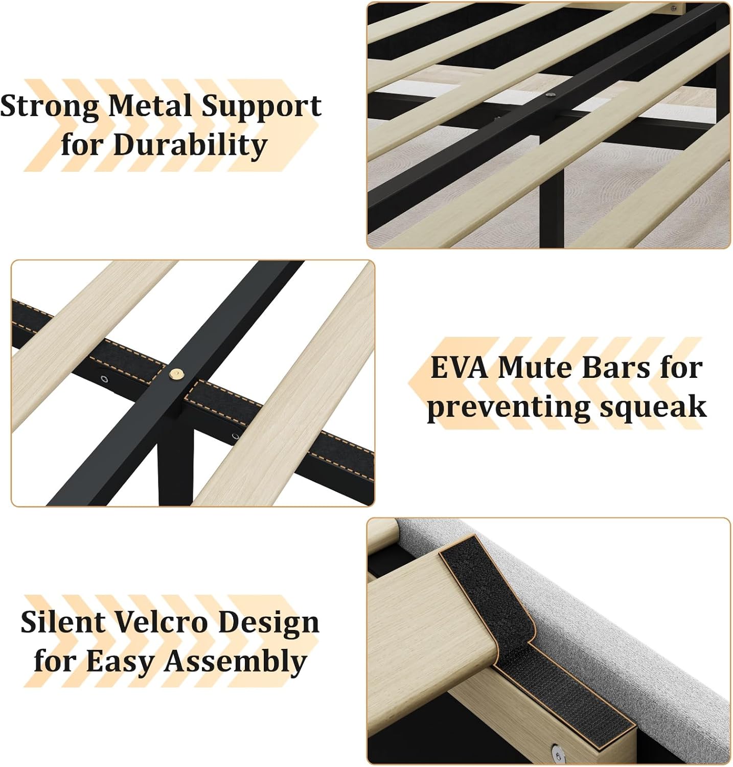 Queen Size Bed Frame with Velvet Upholstered Headboard, Platform Bed Frame No Box Spring Needed, Modern Bedframe with Strong Wooden Slats, Light Gray - Image 5