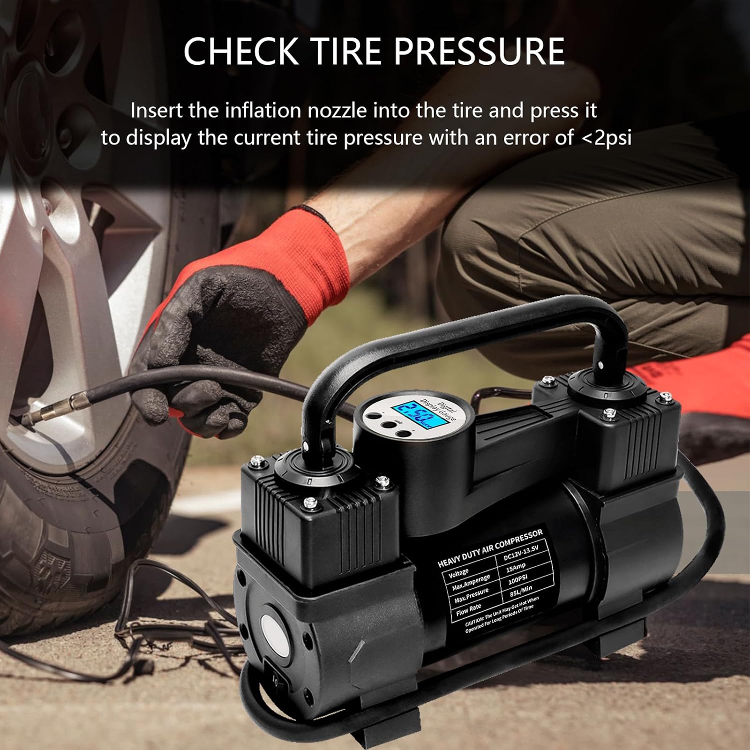 Tire Inflator Portable Air Compressor Tire Pump for Car Tires Bimetallic Motor 12V DC Automatic Pump with Digital Pressure Gauge, LED Light, Inflatable Bicycle Balloon, Black Car Accessories