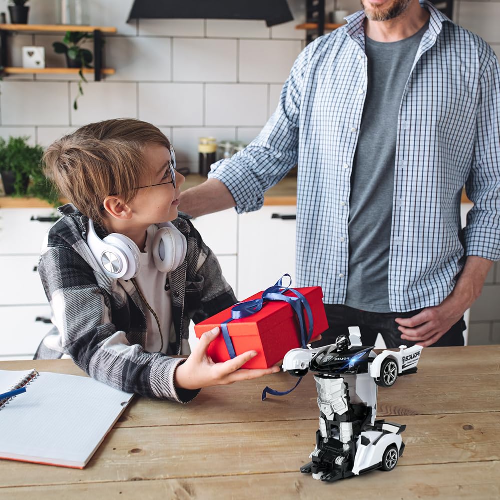 HOTUT 2 in 1 Robot RC Car,2.4GHz Transform Juguete Coche Teledirigido,Coche de Policía Teledirigido,con LED,Batería Recargable,Radiocontrol Coche de Juguete Teledirigido Niños Niñas 3-10 Años