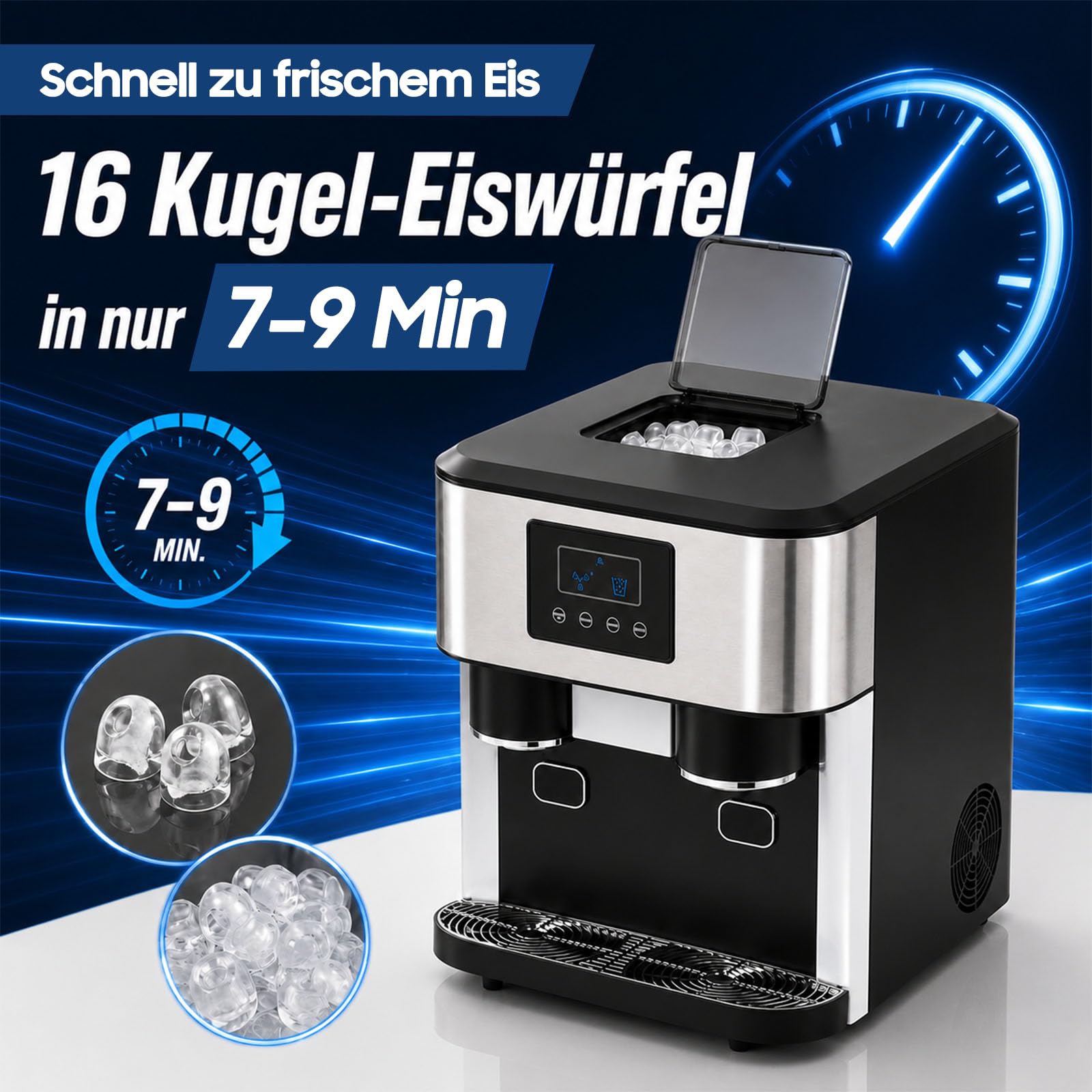 Máquina de hielo 3 en 1: máquina de hielo picada para hielo picado y cubitos de hielo, 10-15 kg de hielo al día en 8-12 minutos, 16 cubitos de hielo con control táctil LCD intuitivo, portátil y