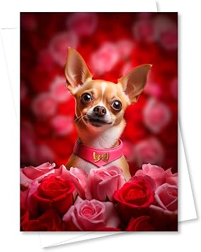 Chihuahua with Roses Romantic All Occasions Premium Greeting Card