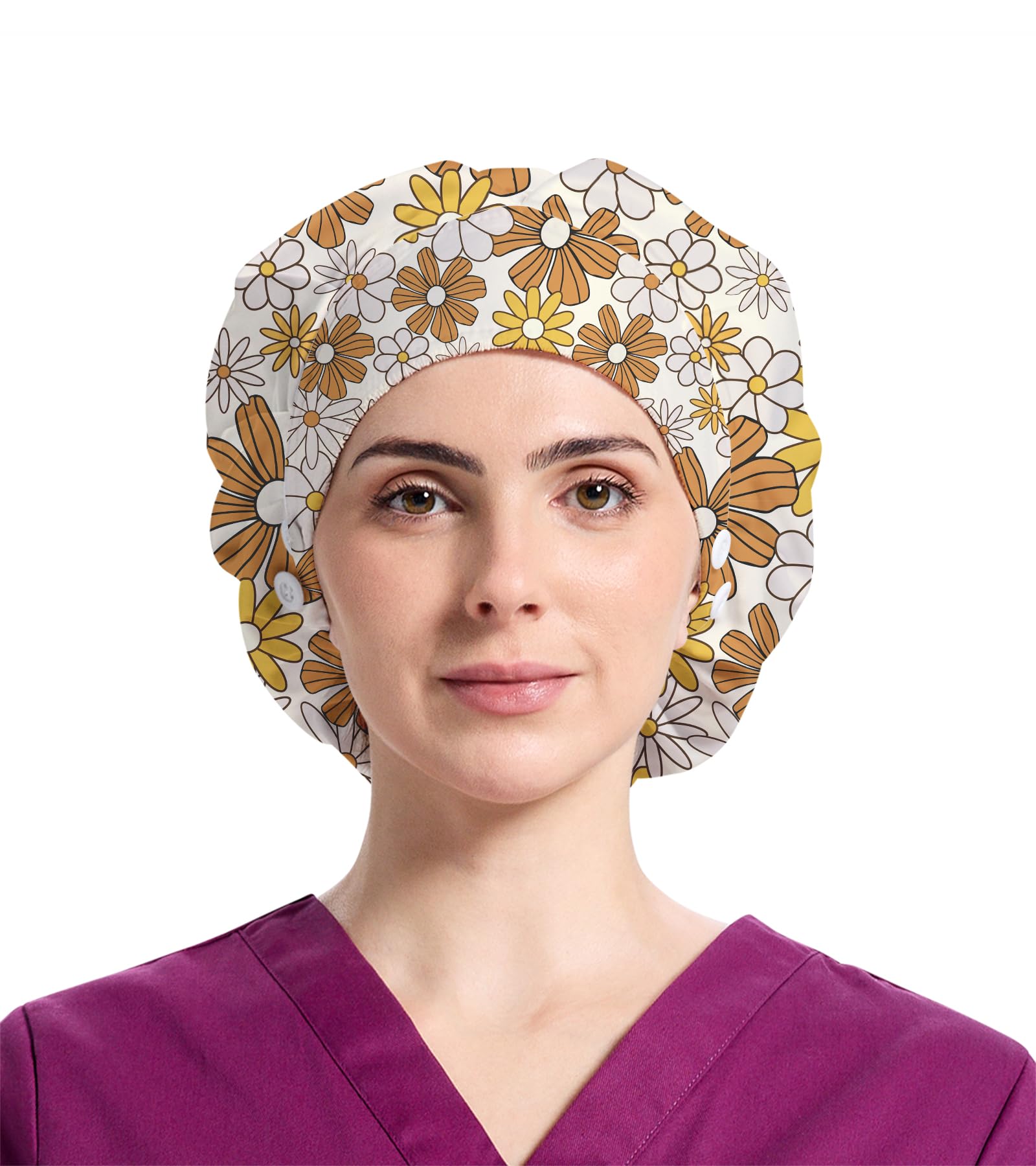 EQFPY Bouffant Caps Working Cap with Button and Sweatband Adjustable Scrub Caps for Women Men Multi Color