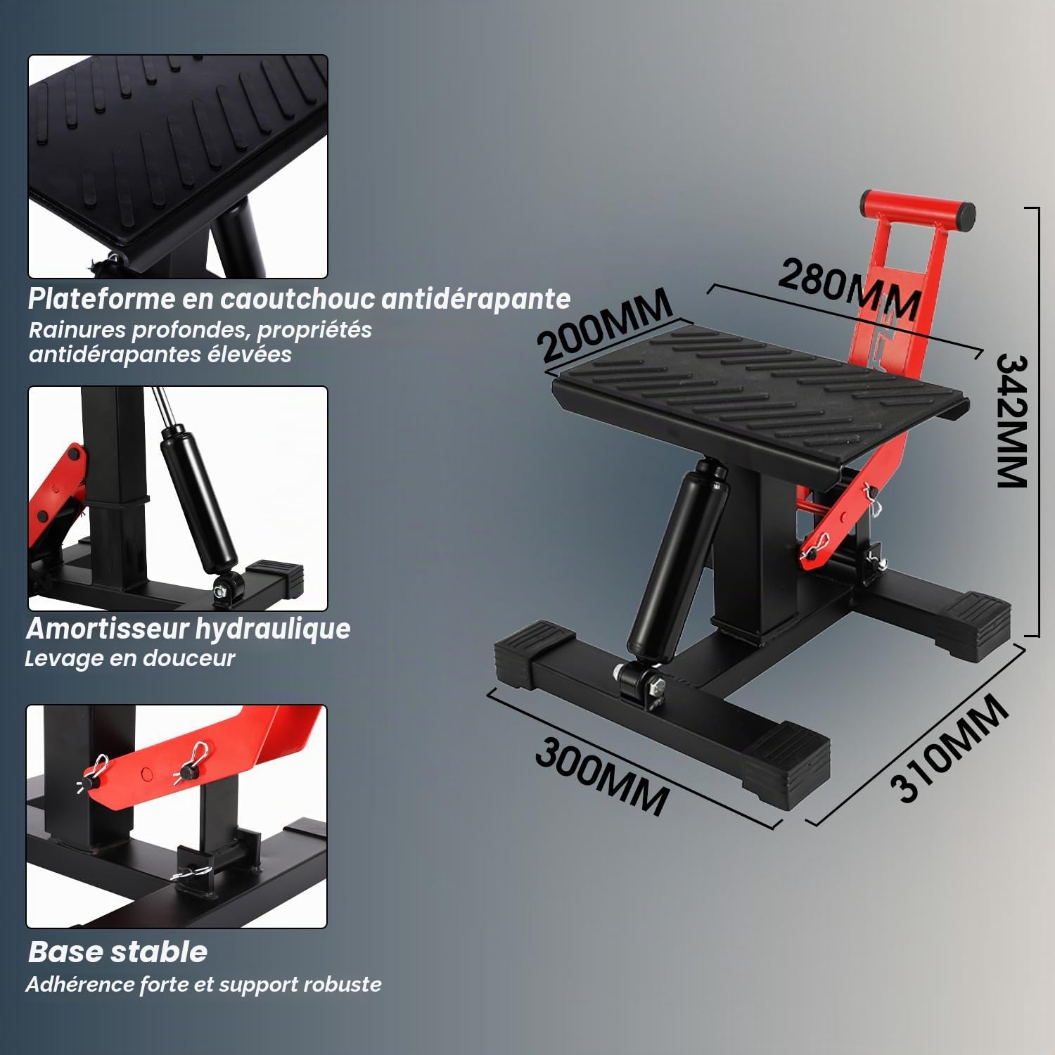 JFG RACING Support Moto Cross,Support Levage Moto Pont Elevateur Moto Hydraulique,Table de Levage Réglable en Hauteur Leve Moto Centrale pour Pitbike E-Bike Enduro Supermoto-Rouge