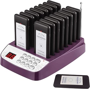 Pager Restaurant System 16 Buzzers Vibration Flashing Wireless Calling Guest Social Distancing for Restaurant Food Truck Hospital Clinic ChurchPurple | 16 Buzzers Flash & Vibration Wireless Calling Guest Social Distancing for Restaurant Food Truck Hospital Clinic Church,Purple