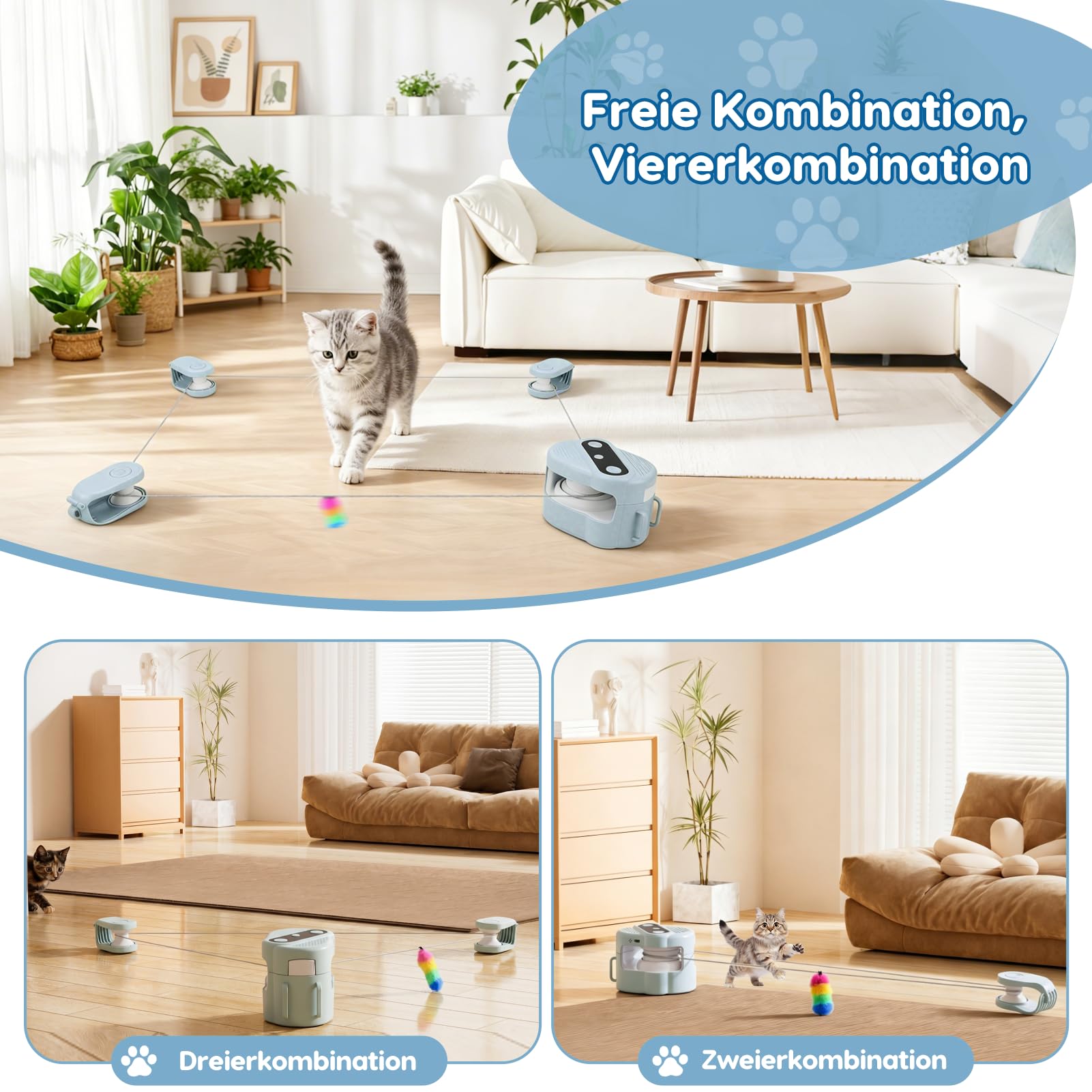 VINGVO Juguete interactivo para gatos, cinta de correr para gatos, juguete eléctrico con mando a distancia (azul claro)