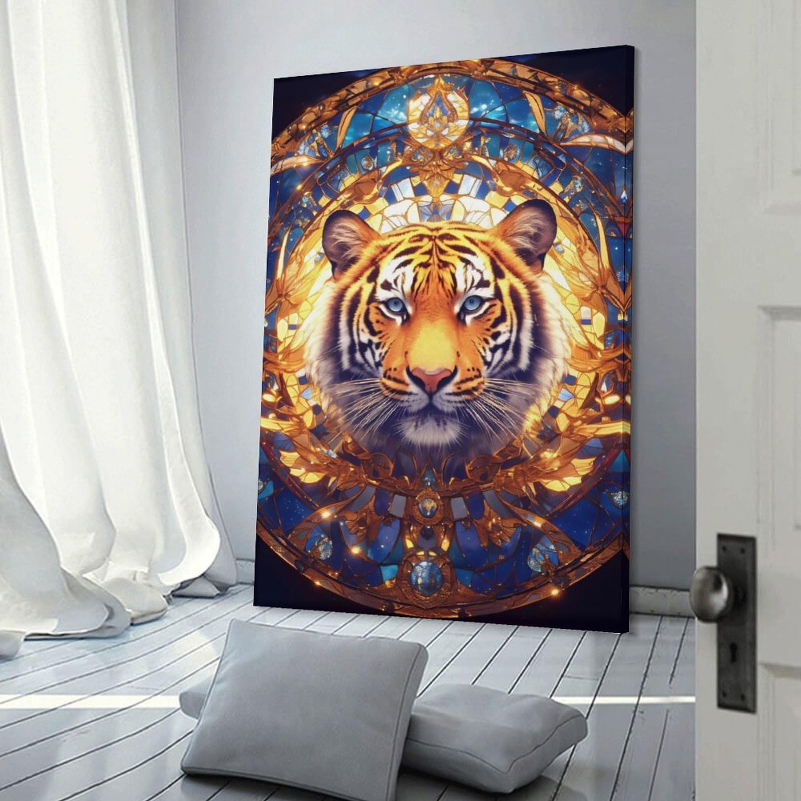 Junmoney Tiger Stained Glass Mandala Decorative Canvas Print 24x36inch(60x90cm), for Hallway, Bedroom Or Modern Interiors, Home Decor Gift with Stylish Appeal