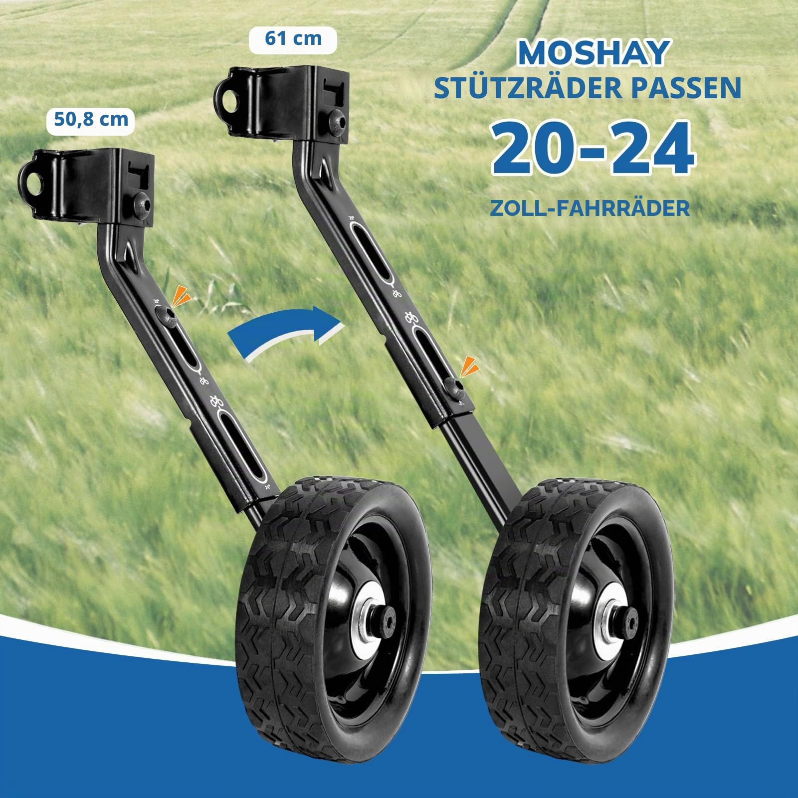 MOSHAY Roll Over Bild zum Vergrößern Fahrrad-Trainingsräder Passend für 16 18 20 22 24 Zoll Kinderfahrräder (schwarz)