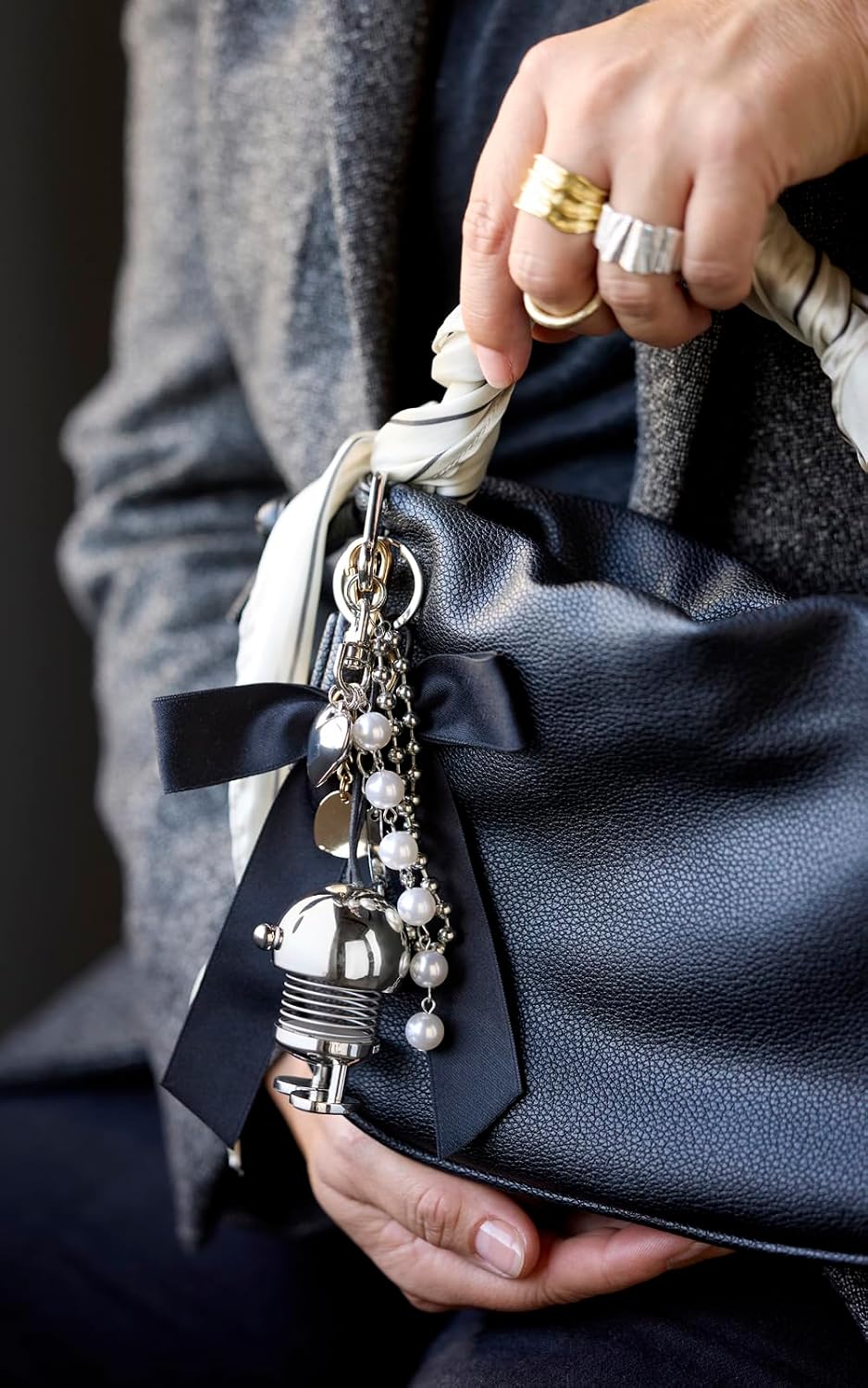 Hoptimist Bag Charm Chrome Keychain Accessory, Scandinavian Modern Style, 2.6 in Long image 3