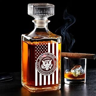 US Patriotic Pride Glass Whiskey Bottle – 26oz Whiskey Decanter(Bottle Only), Political Republican Gift for Home Bar, 47th President Supporters, Independence Day & Father’s Day Gift (American Flag)