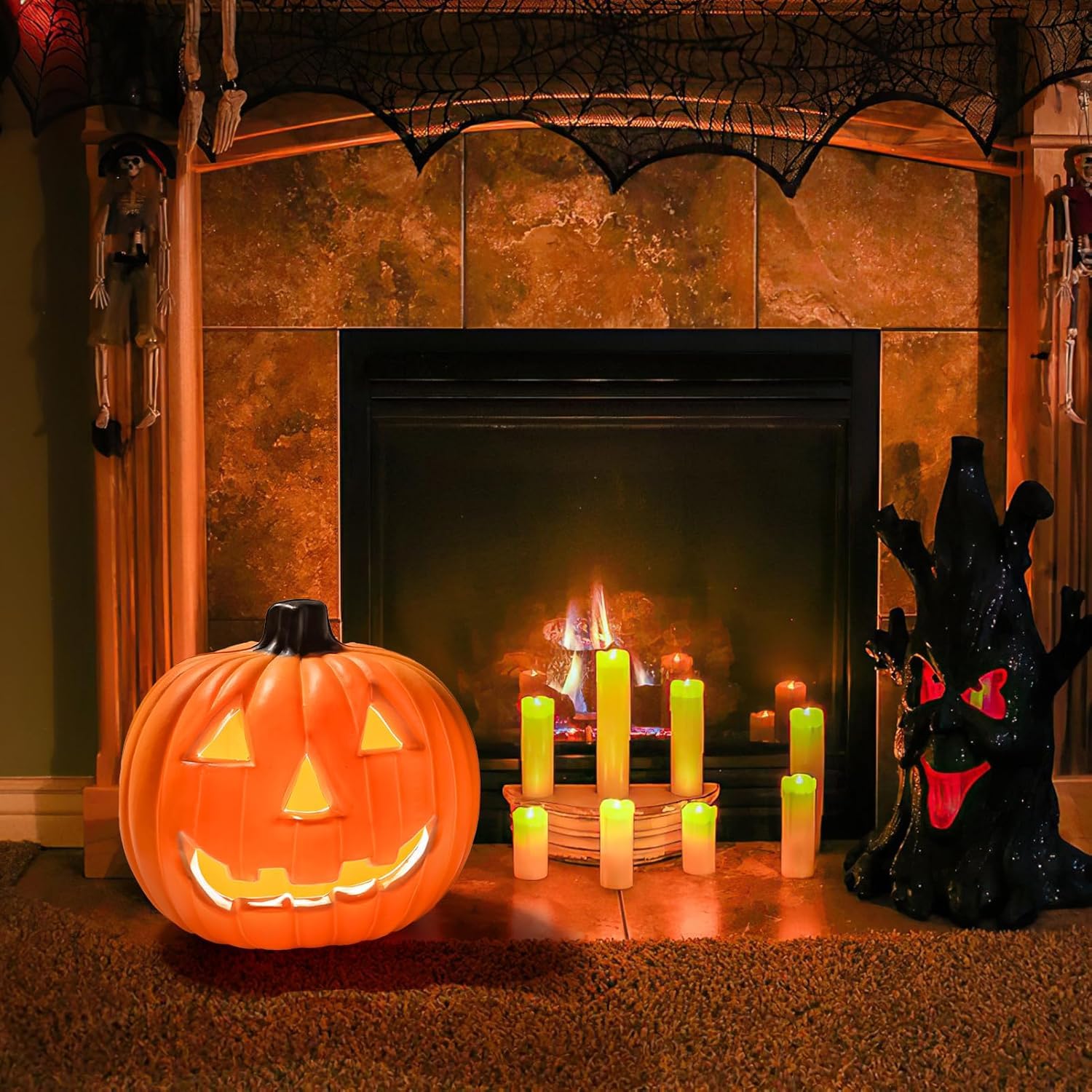 Decorazioni a zucca di Halloween, lanterna a LED a forma di zucca di Halloween, classica forma di zucca con volto sorridente tradizionale per tavolo, feste, cortile, giardino, uso interno ed esterno