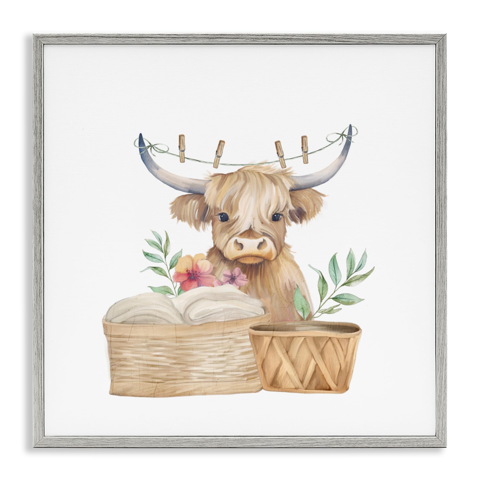 Baby Cattle Giclée d'art par Stupell Industries et Kim Allen, impression encadrée 61 x 61 cm