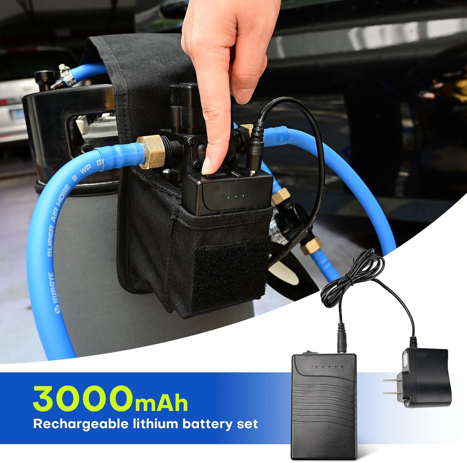 NEWISHTOOL Tint Smart Pouch Power Keg Sprayer Bag with 13 Feet Flexible Hose and Inner Filter, Chargeable Battery Powered Pump System for Window tinting, PPF and Auto Detailing