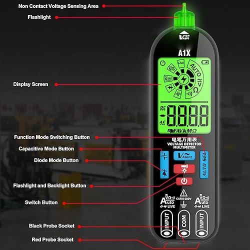 Miniatura 2 de Multímetro digital BSIDE A1X Multímetro digital inteligente de rango automático multímetro digital inteligente con 2 sondas (1 entrada 2 salidas)