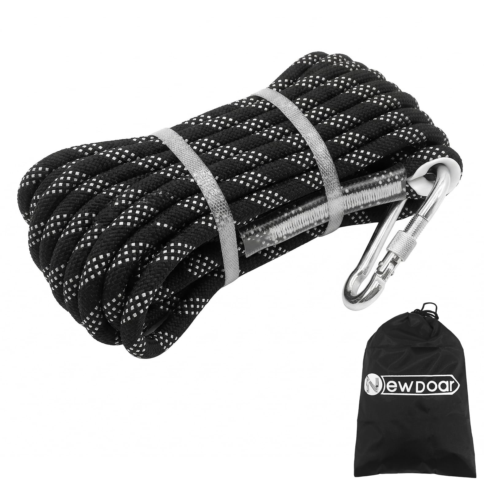 NewDoar 3/8in(10mm) Marine Braided Dock Rope with Hook - Heavy Duty Polyester Mooring/Towing/Anchor Line for Boat, Yacht, PWC- Pre-Spliced Stainless Steel Hook-Black-15M