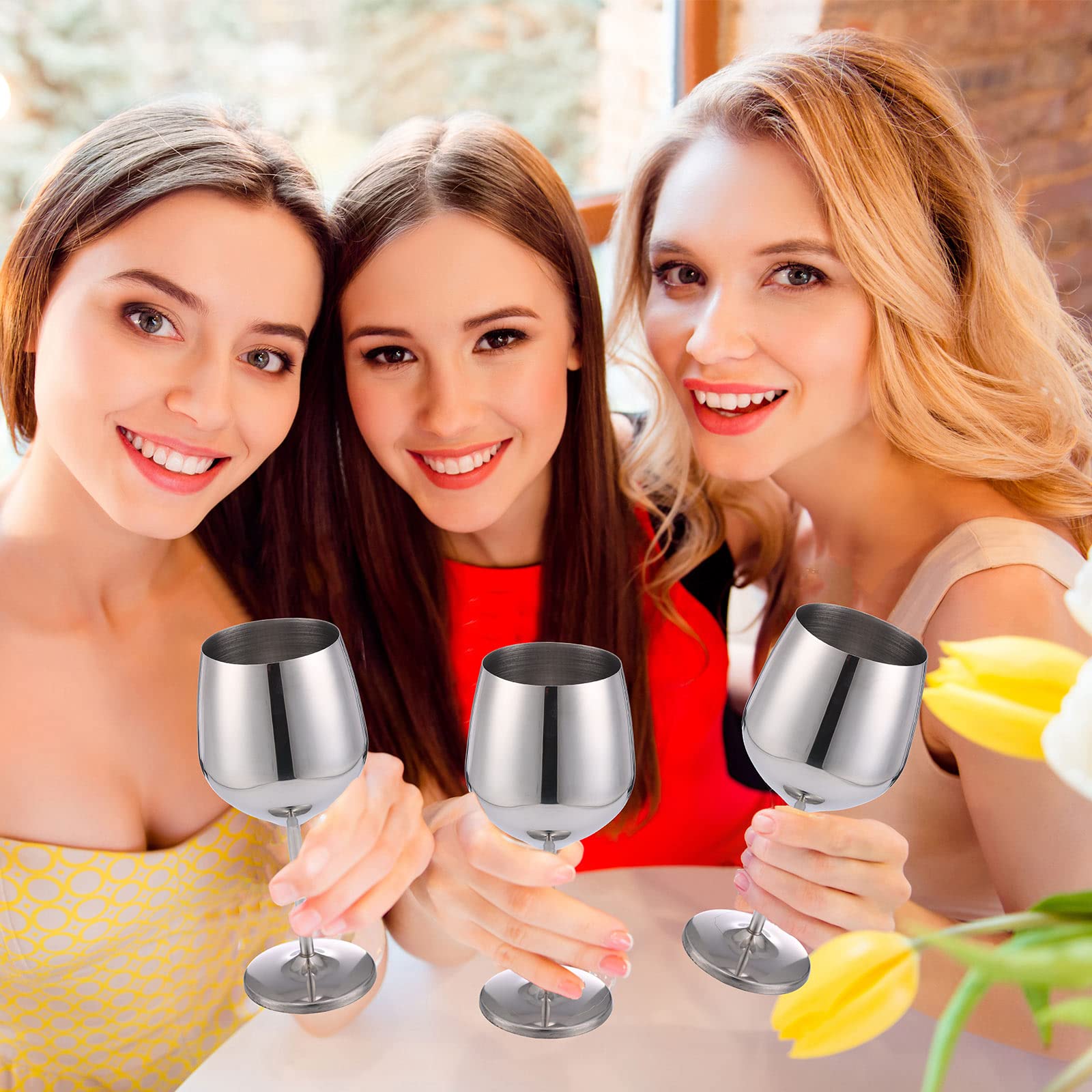 Rtteri 12 Stück Edelstahl Weingläser 510 ml Silber Unzerbrechliche Weingläser Edelstahl Weingläser Stiel Metall Weingläser für Wein Champagner Cocktails Bankett Hochzeit Party Camping